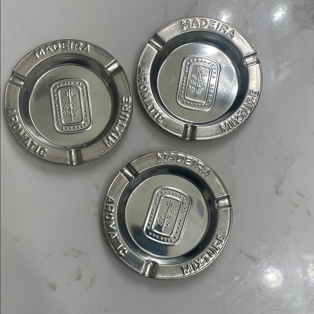 Madeira  Silver Metal Ashtrays Set of 3